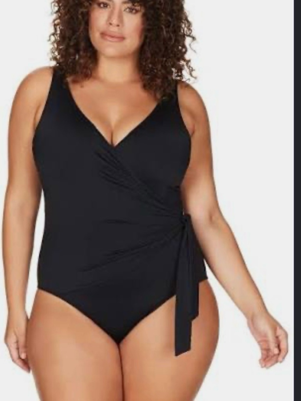 NEW Artesands Hayes Underwire Black Wrap-Front Plus Swim One-Piece Sz.D/DD